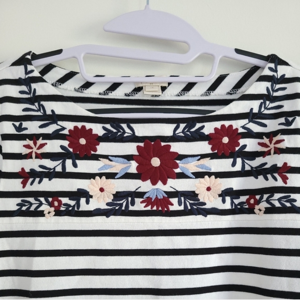 J.Crew Floral Embroidered Stripe Boat Neck Bell Sleeve‎ Boho Top XS - Picture 3 of 6